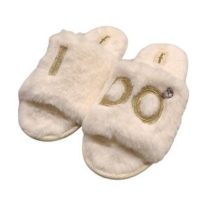 Dearfoams "I Do" Slippers with Faux Diamond, Size Medium (7-8)